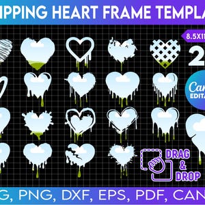 20 tropfendes Herz Canva Rahmen digitale Vorlage, Herz tropfendes Canva Rahmenvorlage, Valentinstag Shirt Design füllen Sie Ihre eigenen
