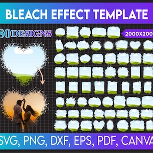 80 Bleach Effect Distressed Edge Template, Grunge Canva Frames Template , Bleach effect Distressed Torn Edge Canva Frame, Editable Template