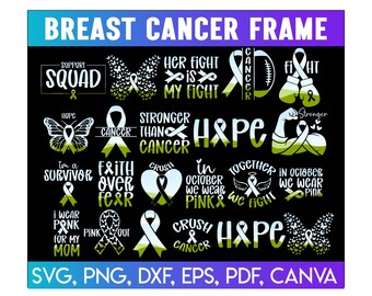 Breast Cancer Awareness Canva Frames, Canva Cancer Awareness, Breast Cancer template, Pink Ribbon Graphics, Fundraiser Templates