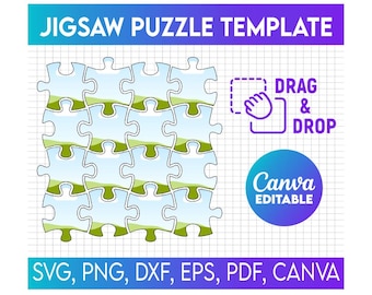 Cadre en toile de puzzle, modèle de puzzle, téléchargement numérique, modèle de toile de pièces de puzzle modifiable, photo glisser-déposer