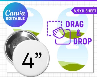 4" Button Pin Template, Button Pin Svg, Button Pin Blank, Sublimation Button Pin Template, Badge Circle Labels, Printable, Canva Editable