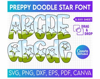 Canva Frame Template Alphabet, star Doodle Letter, Canva Frame Template, Sublimation Design, Fill Pattern, Font Canva Frame,Fill-in Alphabet