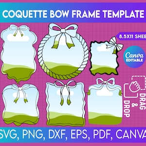 Coquette Bows Canva frame bundle, quare borders Doodle canva frame template download, Editable coquette bow border frames