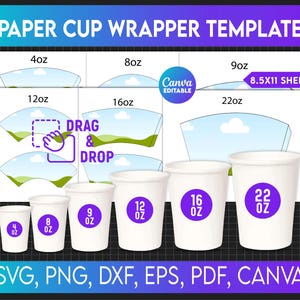 Paper Cup Wrapper Template Bundle, 6 Sizes Paper Cup Wrapper, Paper Cup ...
