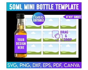 50ml Mini Bottle Label Template Svg, Mini Wine Bottle Label, Stickers Label, Canva, Cricut, Instant Download, Mini Liquor Label Template
