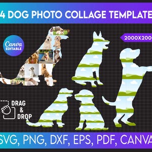 Dog Photo Collage Canva Template, Canva Template, Drag and Drop Photo, Dog Canva Frames, DIY Paw Collage, Animal canva frame