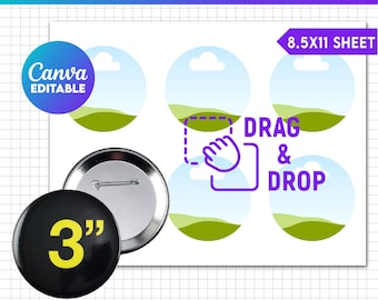 3" Button Pin Template, Button Pin Svg, Button Pin Blank, Sublimation Button Pin Template, Badge Circle Labels, Printable, Canva Editable