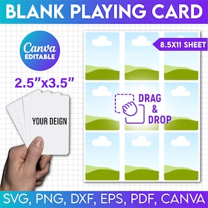 Plantilla editable de Canva de naipes en blanco, naipes hechos a mano, diseños de sublimación de naipes, plantilla de naipes en blanco SVG PNG, naipes coleccionables editables