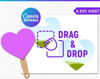 Heart Paddle Fan Template, PNG and SVG, Canva, 8.5x11" sheet, Printable, Instant Download