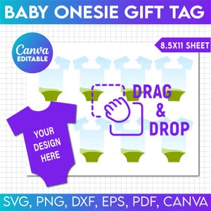 Etiqueta de regalo para bebé en formato SVG, plantilla de etiqueta de regalo para mono de bebé, etiqueta de regalo para body de bebé, etiquetas de regalo para baby shower, recorte de body de bebé, Canva editable