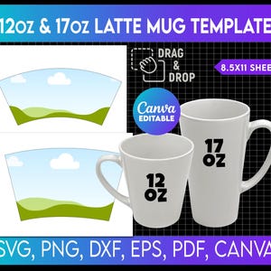 17 Unzen und 12 Unzen Latte Becher Vorlage, 12 Unzen Latte Becher Vorlage SVG, Kaffeetasse Vorlage, png, Canva bearbeitbar, 17 Unzen Latte Becher leere Vorlage