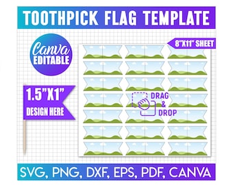 Toothpick Flag Template, Cupcake Flag Template, Cake Topper Template, Toothpick Tag Templat, Canva Editable, Cupcake & Cake Topper