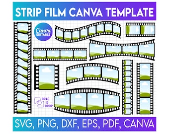 Strip Film Canva Frames, Editable Image Collage, Retro Photo Booth, Picture Frame Canva Templates, Drag and Drop Photo, Retro Photography