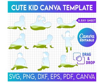Canvalijst babysilhouet, ontwerp fotocollage babyverjaardag op CANVA: canvaslijstbundel met foto eenvoudig slepen en neerzetten