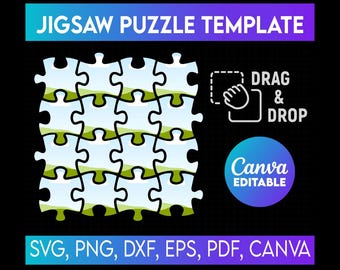 Cornice per puzzle Canva, modello per puzzle, download digitale, modello Canva con pezzi di puzzle modificabili, trascina e rilascia foto