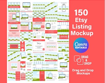 Pakiet Canva z mockupem aukcji Etsy, Etsy Mockup Planners Journal, Przeciągnij i upuść makiety, Gotowe szablony makiet, Planner Mockup