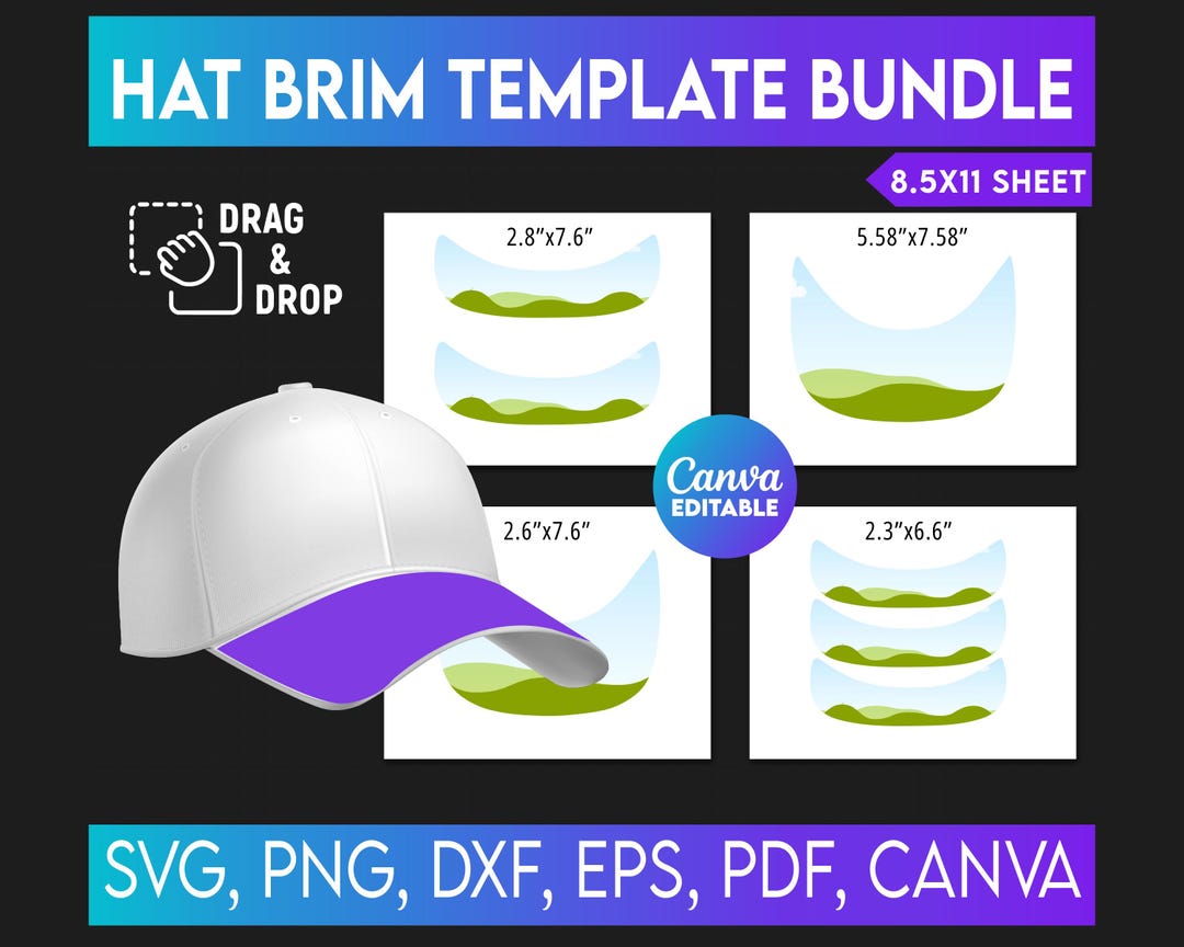 Hat Brim Template Bundle, Blank Hat Template, Hat Brim SVG Canva ...