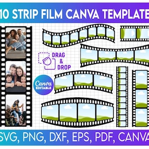 Photo Strip Film Canva Frames Template, Editable Image Collage, Retro Photo Booth, Picture Film Canva Frame Template, Customizable Photo