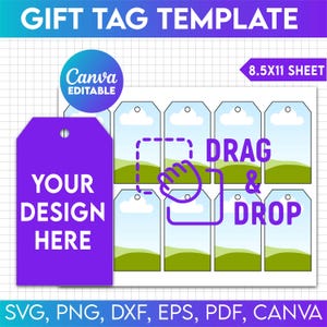 Modello di etichetta regalo, modello di etichetta appesa, modello di etichette stampabili per feste, etichetta regalo SVG, Canva modificabile, modello di etichetta regalo, etichette regalo in foglio bianco
