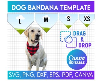 Pet Bandana Collar Svg Template, Pet Bandana Collar Editable Canva Template, Drag and Drop, Cat & Dog Bandana Sublimation Template