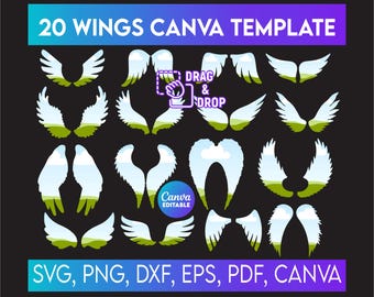 Angel Wings Canva Frames, Design Your Own Angel Wings on Canva, Wings Canva Template, Drag and Drop Canva Frames, Frames Bundle