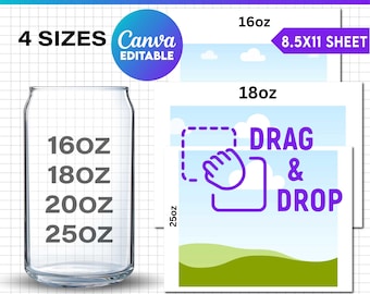 Can Glass Template Bundle , 16 oz, 18 oz, 20 oz Libbey Glass Wrap Template, 25oz Glass Can Straight Wrap Template, 18oz Glass Can Template