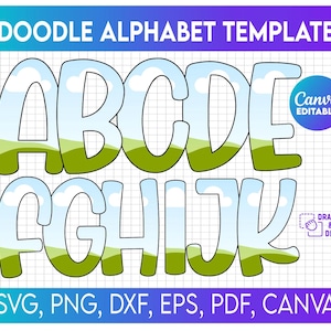 Canva Frame Template Alphabet, Doodle Letter, Canva Frame Template, Sublimation Design, Fill Pattern, Font Canva Frame, Fill-in Alphabet
