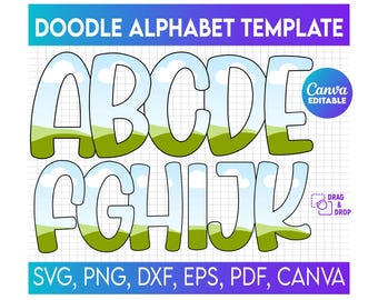 Canva-Rahmenvorlage Alphabet, Doodle Letter, Canva-Rahmenvorlage, Sublimationsdesign, Füllmuster, Schriftart-Canva-Rahmen, Ausfüllalphabet