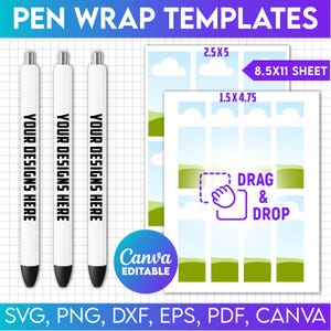 Modello di involucro per penna, modello di sublimazione per penna, modello di involucro per penna, modello di penna per sublimazione, penna svg, dimensioni dell'involucro per penna, png, Canva modificabile