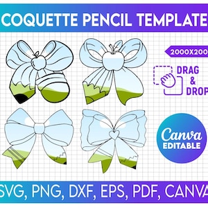 Coquette Bow Pencil Bow Canva Template, Canva Frames PNG, Ribbon Bow Canva Frames, Bow Trending Coquette Drag and Drop Editable