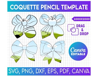 Coquette Bow Pencil Bow Canva Template, Canva Frames PNG, Ribbon Bow Canva Frames, Bow Trending Coquette Drag and Drop Editable