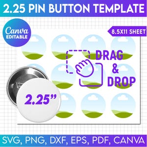 Modello per spilla con bottone da 2,25 pollici, modello per spilla modificabile Canva, modello per spilla con bottone a sublimazione, etichette circolari per badge, modello SVG