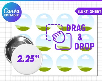 2.25 inch Button Pin Template, Canva Editable Pin Button Template, Sublimation Button Pin Template, Badge Circle Labels, SVG Template