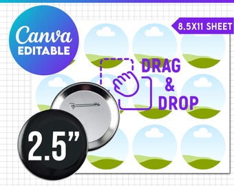 2,5-Zoll-Knopf Pin-Vorlage, Button Pin zwar, Button Pin leer, Sublimationsknopf Pin-Vorlage, Abzeichen Kreisetiketten, bedruckbar, Canva bearbeitbar