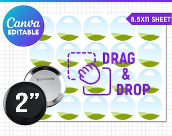 2" Button Pin Template, Button Pin Svg, Button Pin Blank, Sublimation Button Pin Template, Badge Circle Labels, Printable, Canva Editable