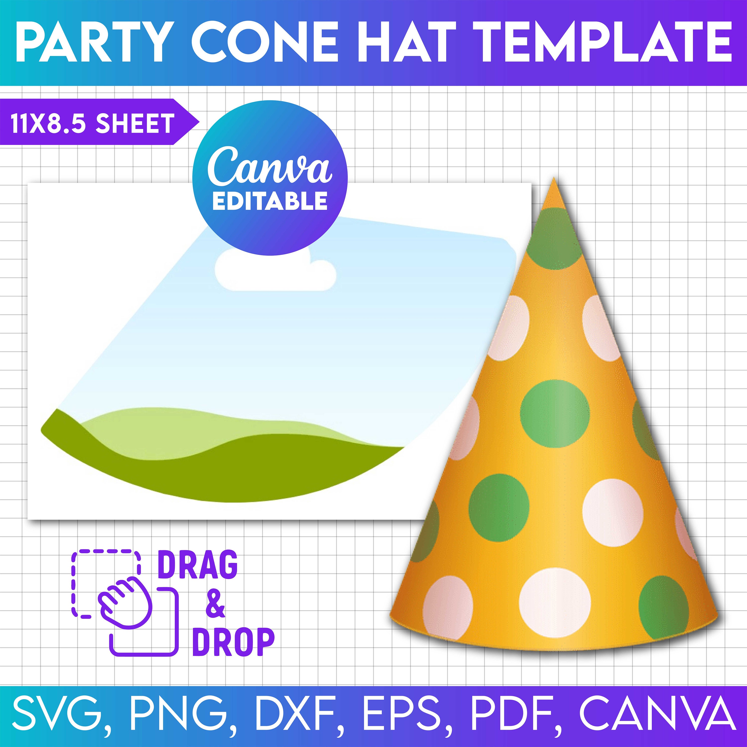 Party Cone Hat Template Svg, Paper Hat Template, No Glue Party Hat Party Cone Hat Template Svg, Paper Hat Template, No Glue Party Hat