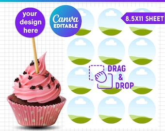 Modèle de décoration de petit gâteau 2,25 pouces, modèle de décoration de gâteau d'anniversaire, Svg de décoration de petit gâteau, étiquettes en couches circulaires polyvalentes, éditables sur toile