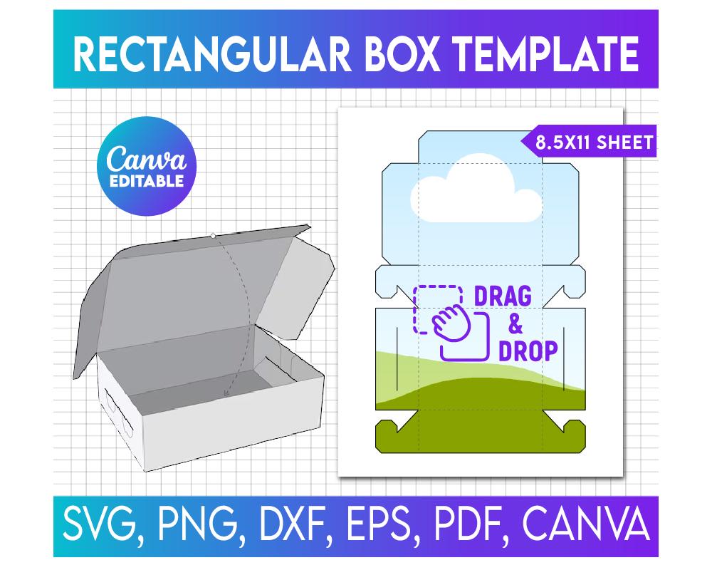 Sjabloon rechthoekige doos, rechthoekige doos, klassieke doos, eenvoudige doos SVG, DXF, pdf, Cricut, verzenddoos, rechthoekige geschenkdoos