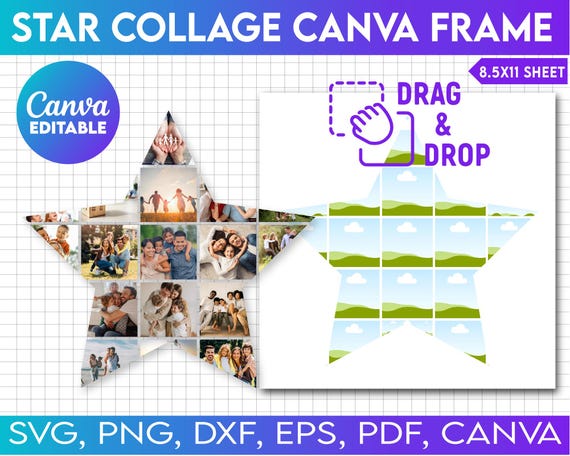 Star Collage Canva Frame, Editable Collage for Star Fans Gifts, Star Photo, Printable Poster, Easy Drag and Drop, Custom Star Collage