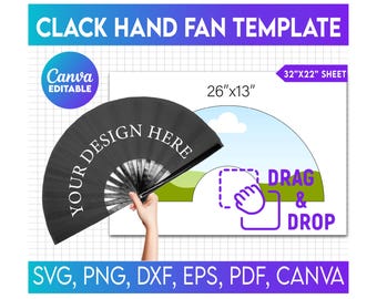 Clack Fan Editable Canva Template, Hand Fan Sublimation Template, Chinese Fan Template, Sublimation Hand Fan, DIY Printable, Chinese Fan