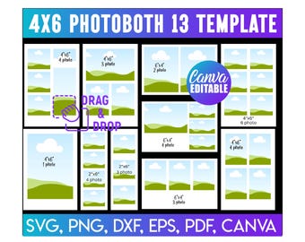 4x6 Photobooth Template Bundle, Wedding Photo Booth Template Bundle: Editable 4x6 Canva Frames,  Photo Strip & Collage Overlays
