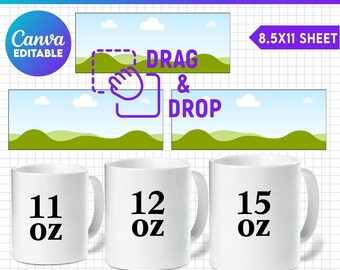 Full Wrap Mug Canva Templates, 11oz 12oz 15oz Mug wrap template svg, mug template SVG, Mug svg, Canva Editable, Coffee Mug Template