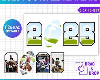 2025 Football Canva Frame Template, Editable American Football Canva Frame Template. Photo Collage.Class of 2025. sport Canva template