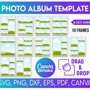 Photo Album Template bundle, 8.5x11 sheet canva frame, photo album canva template, Photo Collage, landscape or portrait, Yearbook Template
