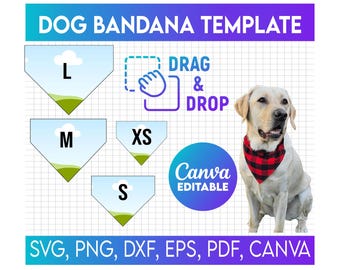 Pet Bandana Collar Svg Template, Pet Bandana Collar Editable Canva Template, Drag and Drop, Cat & Dog Bandana Sublimation Template