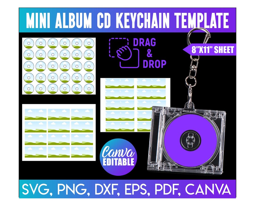 Mini Album CD Keychain Template, Editable CD Cover Keychain Template ...