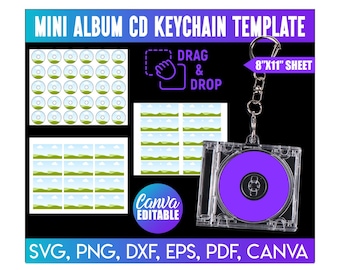 Mini Album CD Keychain Template, Editable CD Cover Keychain Template svg, Printable Design, Jewel Case Insert & Cover, Cd Cover Template