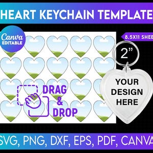 Heart Keychain Template Editable Template, Keychain Sublimation, Keychain Svg, Blank Keychain Template Svg, Custom Heart Keychain Canva