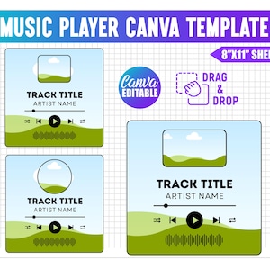 Musikplayer-Canva-Vorlage, Fotovorlage, Canva-Drag-and-Drop-Funktion, Musikplayer-Plakette, Drag-and-Drop-Funktion, personalisiertes Canva-Fotolied