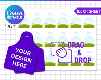 Cow Tags Canva Frame Template, Keychains Earrings Accessories Canva Fill Your Own, Add Background, Easy Drag and Drop Download Editable